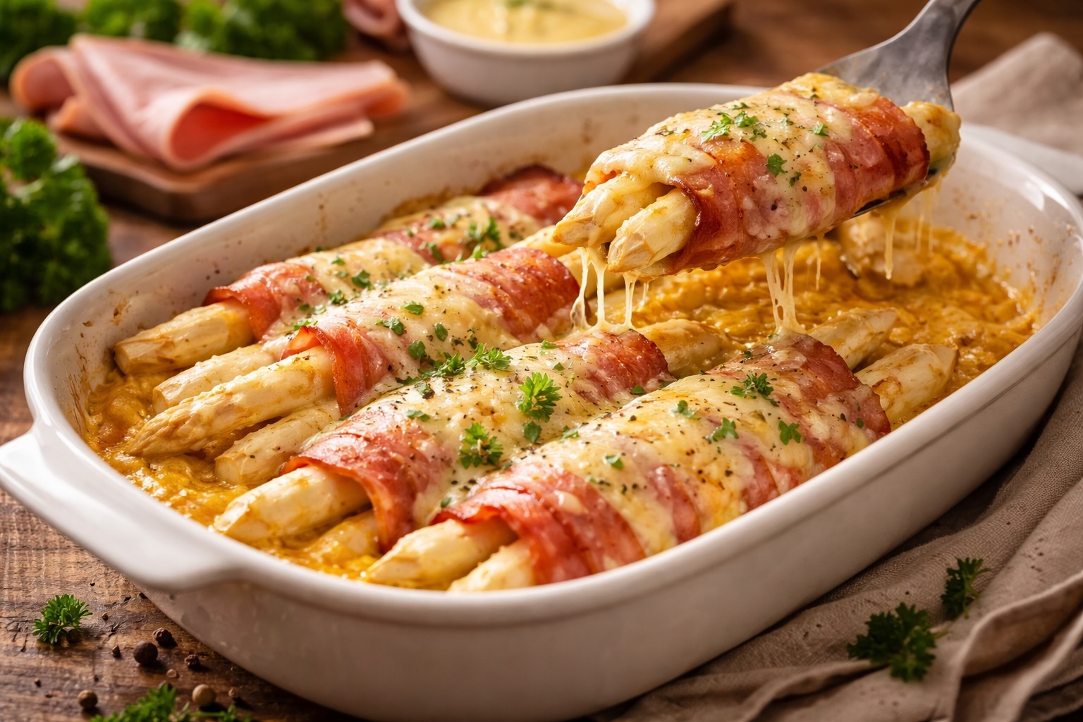 Asperges met ham uit de oven